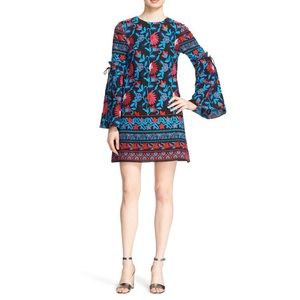 Tanya Taylor Dress Long Sleeve Bell Sleeve Floral black blue pink size 10